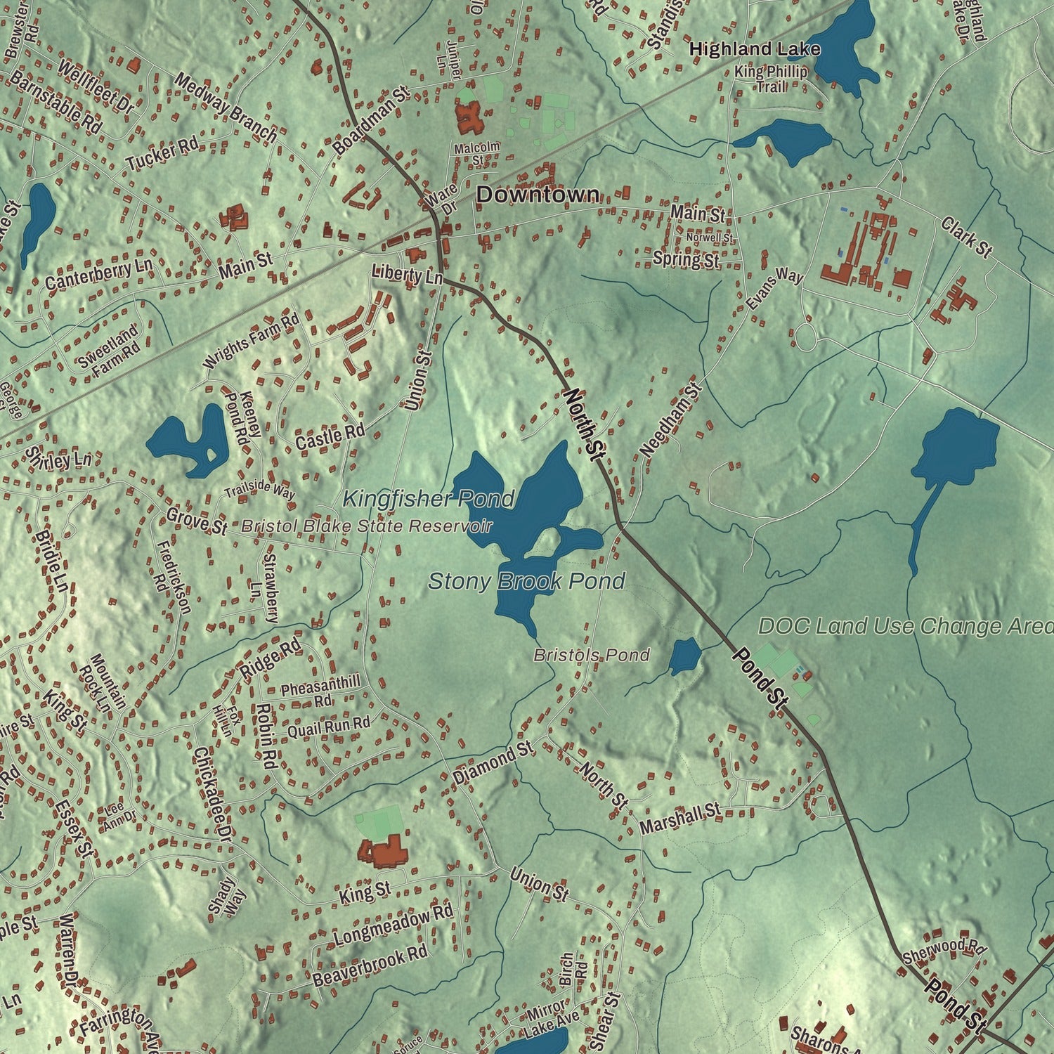 Terrain and local geography detail from the Norfolk, Massachusetts map