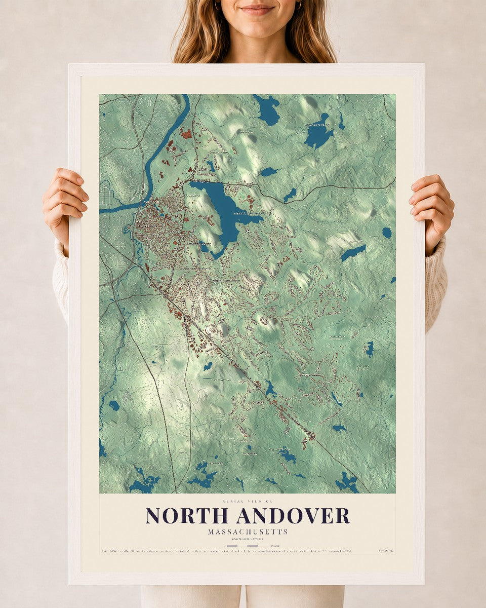 North Andover, Massachusetts map print - 24 x 36 white Ayous wood frame