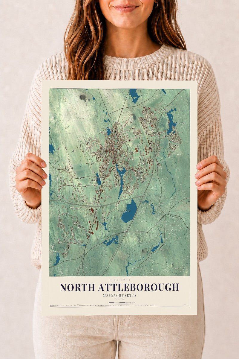 North Attleborough, Massachusetts map print - 12 x 18 archival matte print