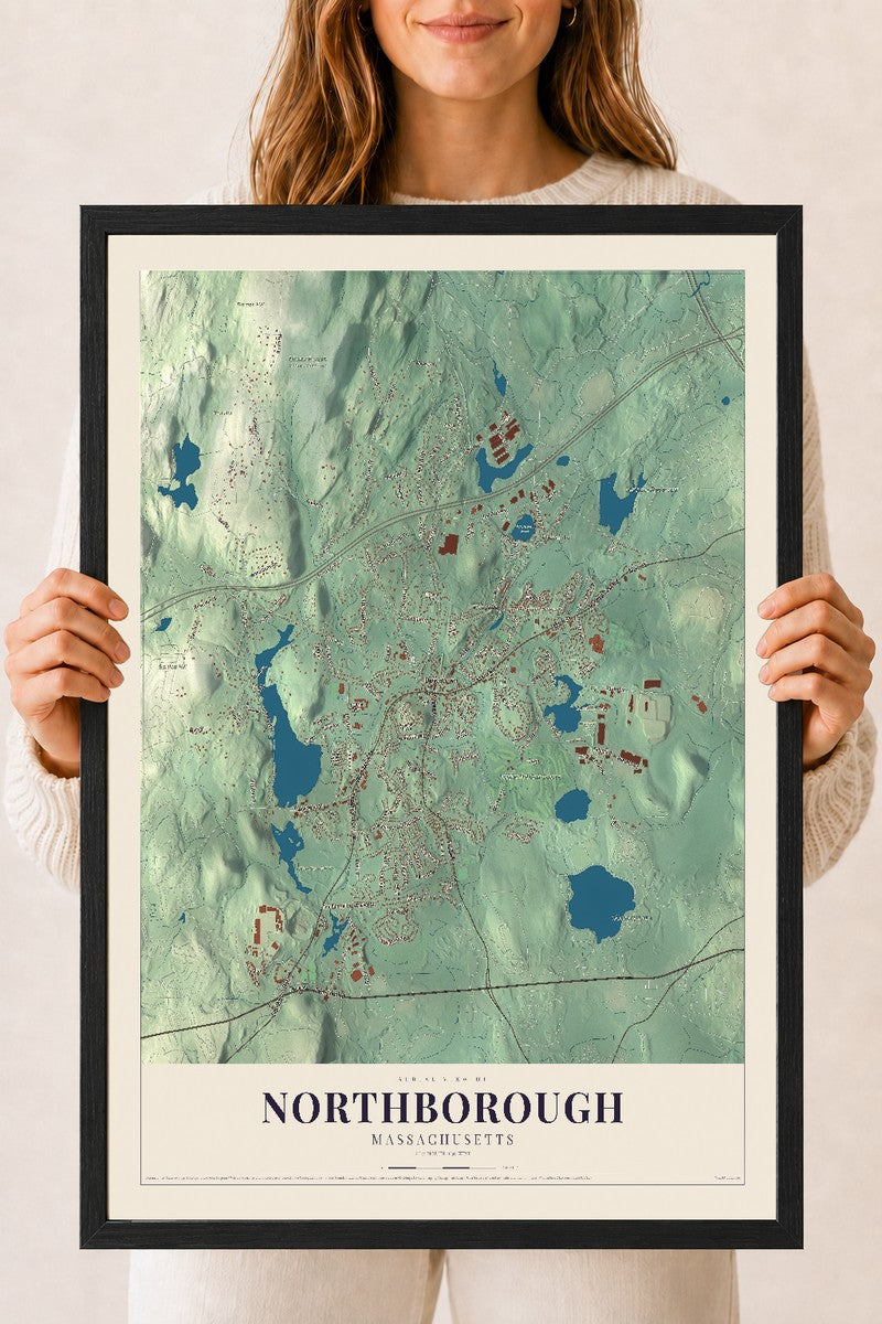 Northborough, Massachusetts map print - 18 x 24 black Ayous wood frame