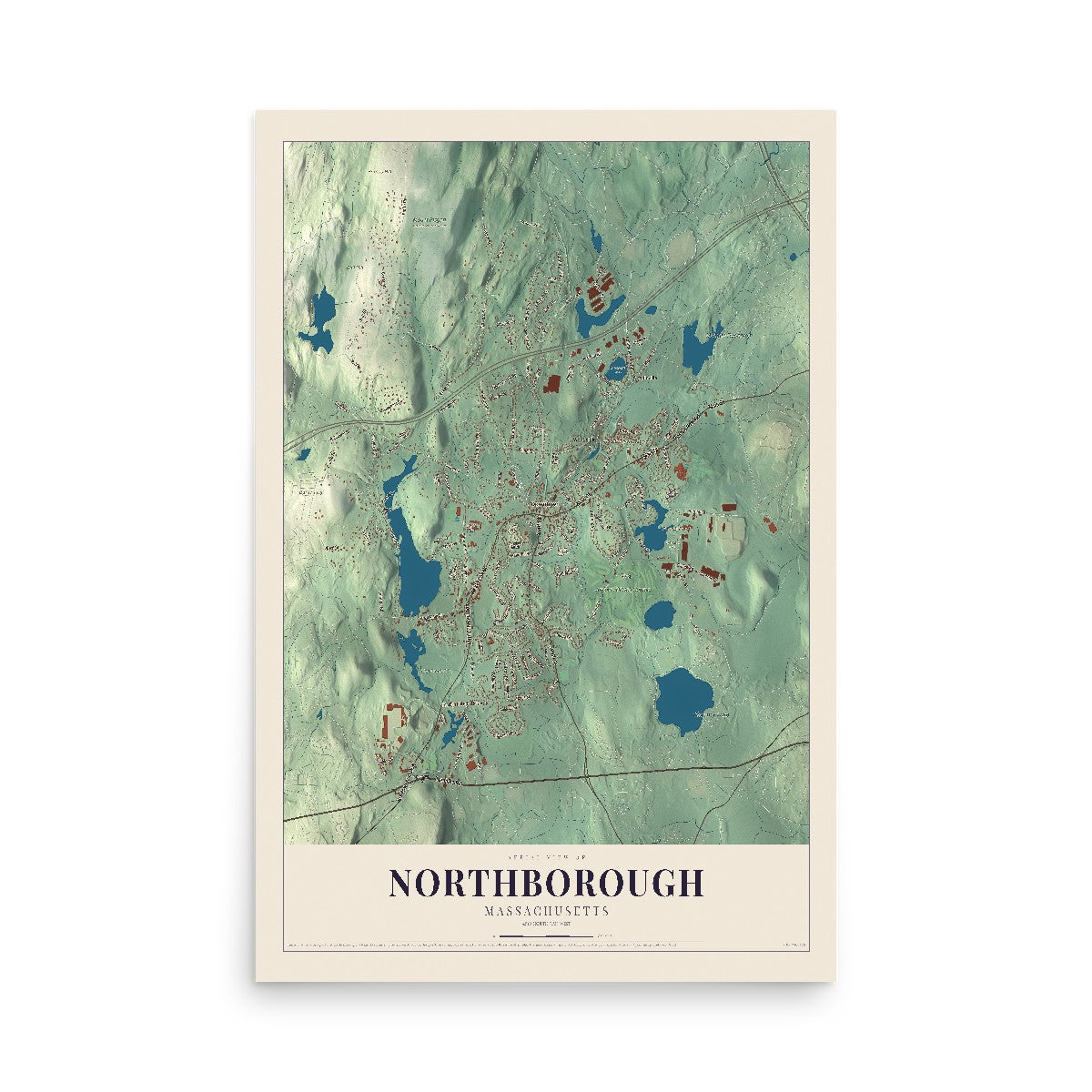 Map of Northborough, Massachusetts, 12 x 18 inch unframed archival matte print