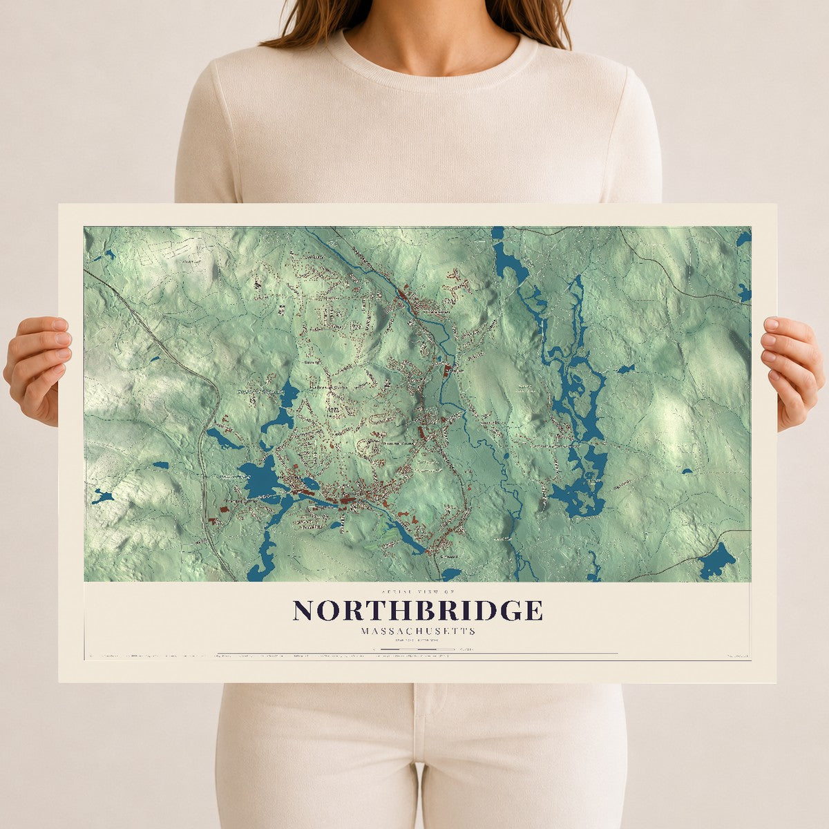 Northbridge, Massachusetts map print - 12 x 18 archival matte print