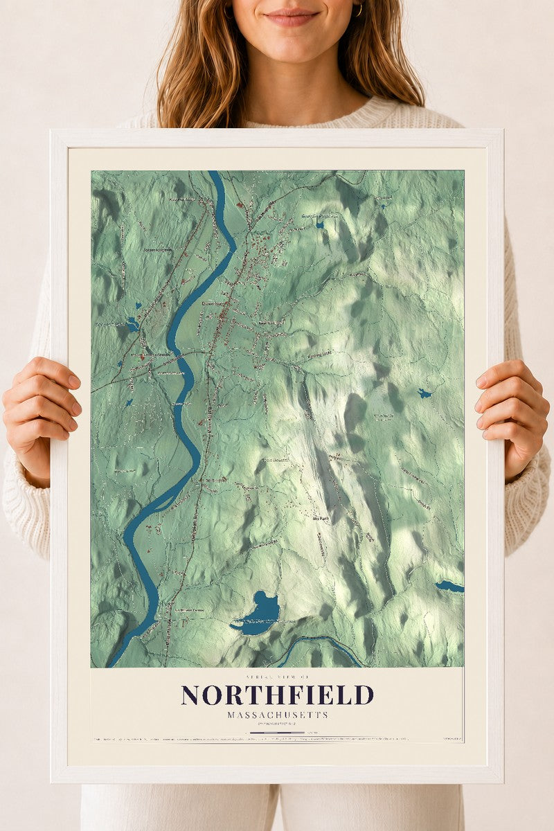 Northfield, Massachusetts map print - 18 x 24 white Ayous wood frame
