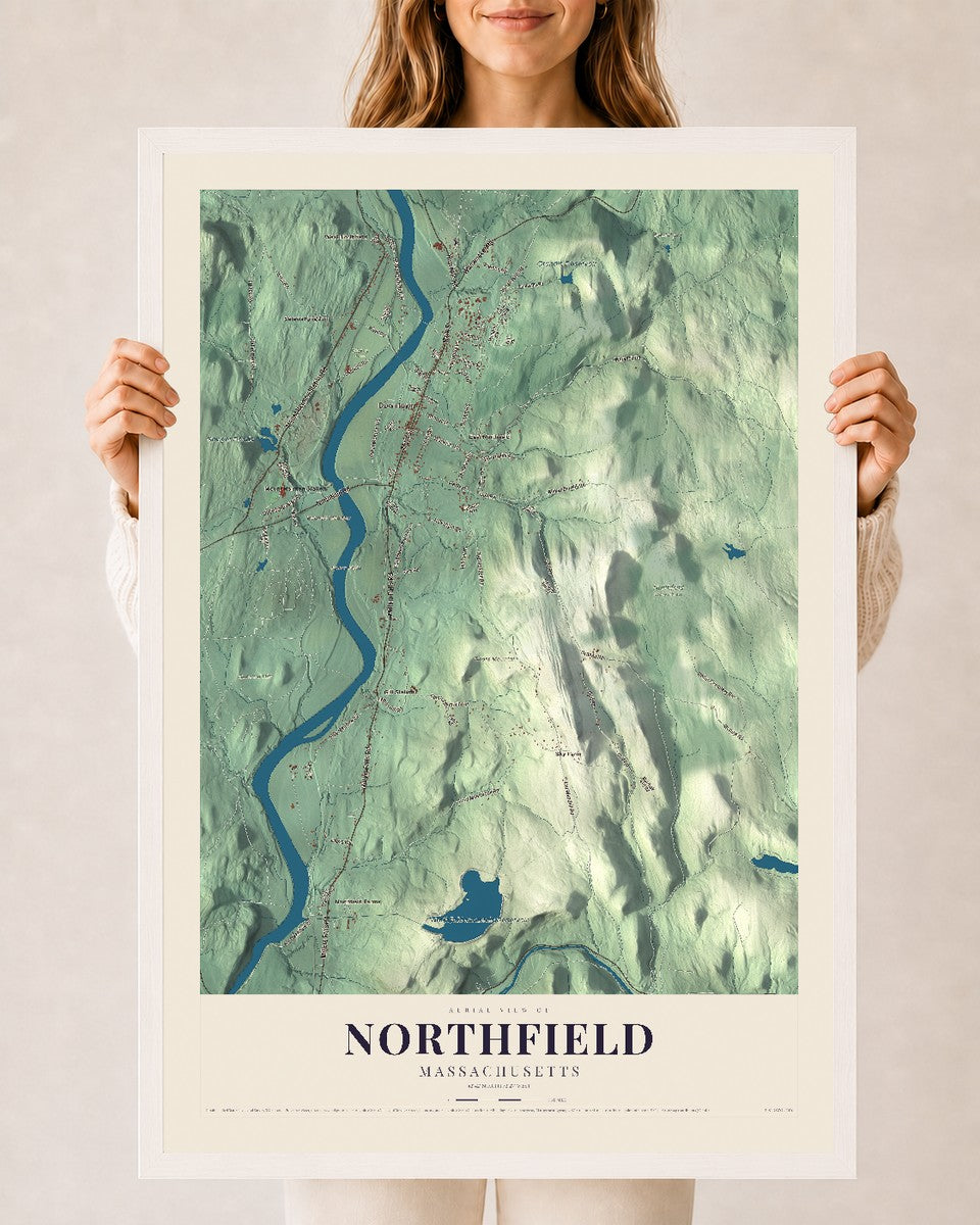 Northfield, Massachusetts map print - 24 x 36 white Ayous wood frame