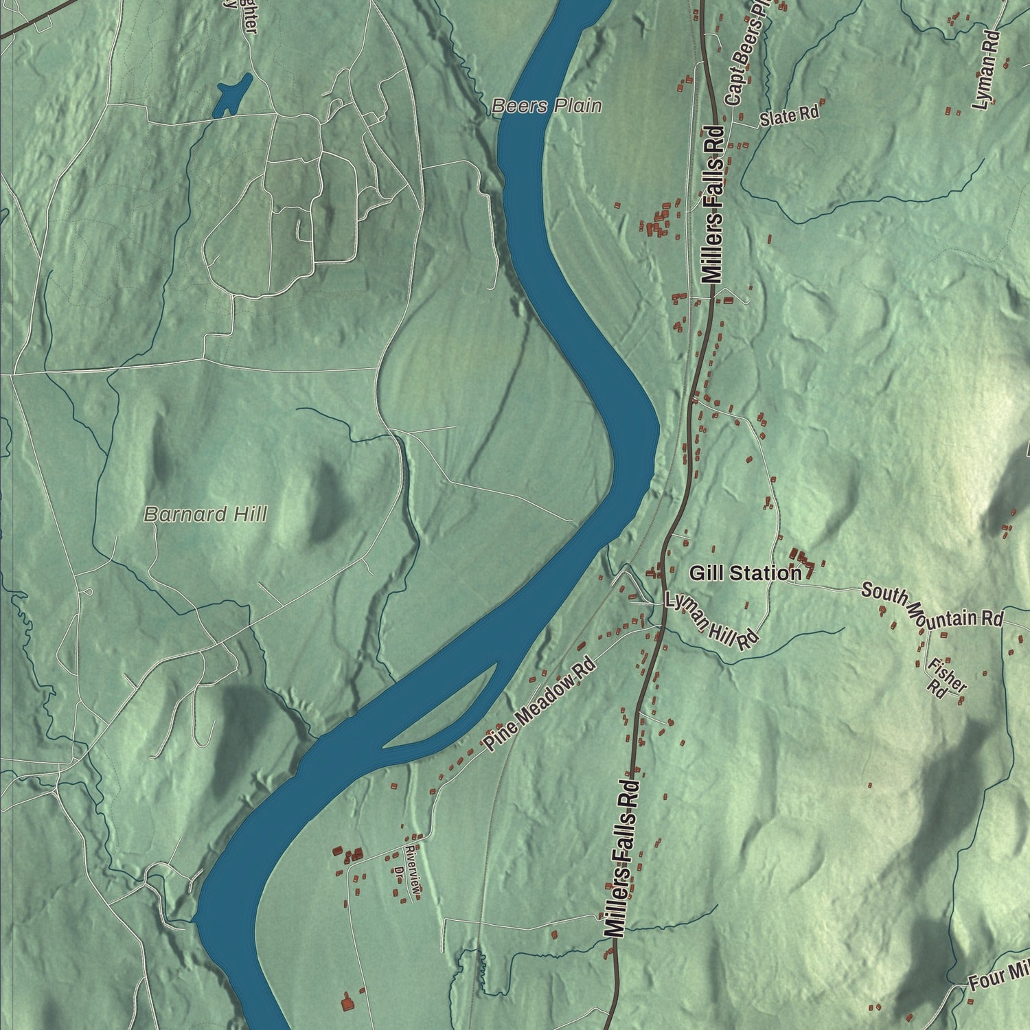 Terrain and local geography detail from the Northfield, Massachusetts map