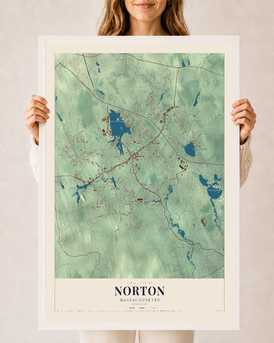 Norton, Massachusetts map print - 24 x 36 white Ayous wood frame