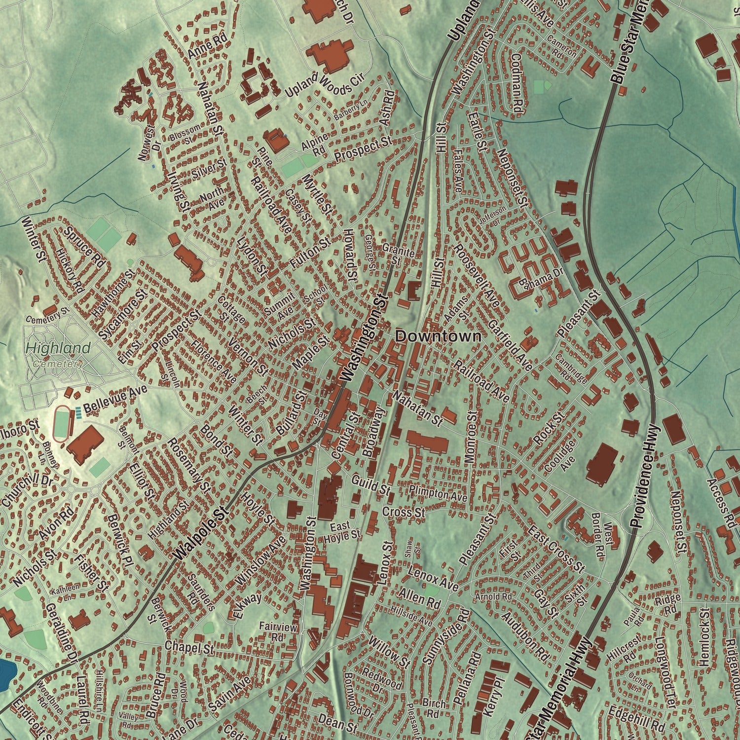 Street and neighborhood detail from the Norwood, Massachusetts map