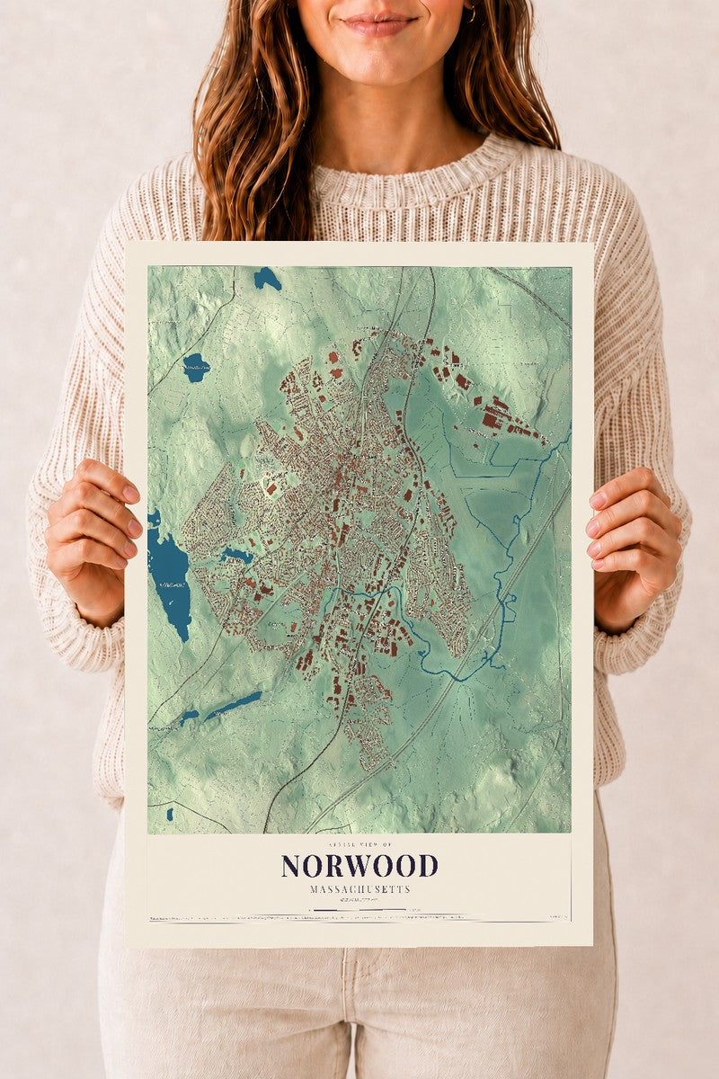 Norwood, Massachusetts map print - 12 x 18 archival matte print