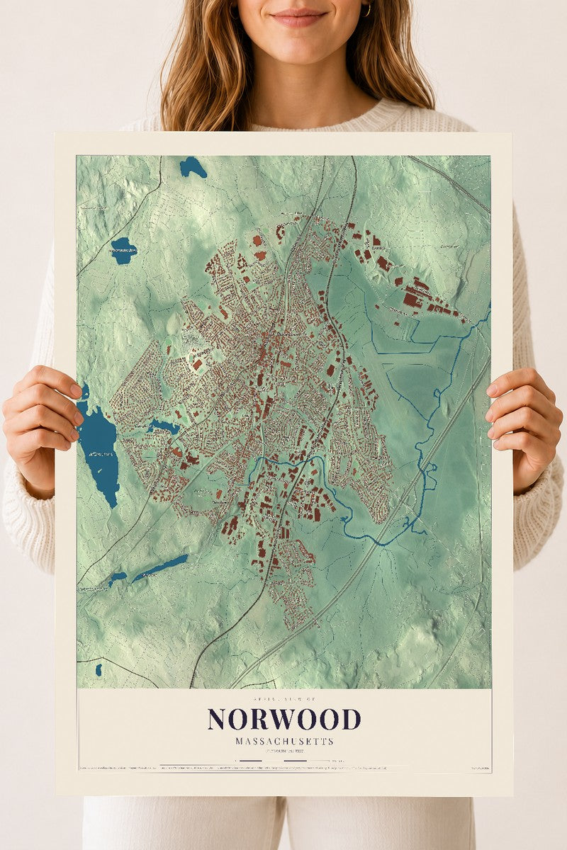 Norwood, Massachusetts map print - 18 x 24 archival matte print