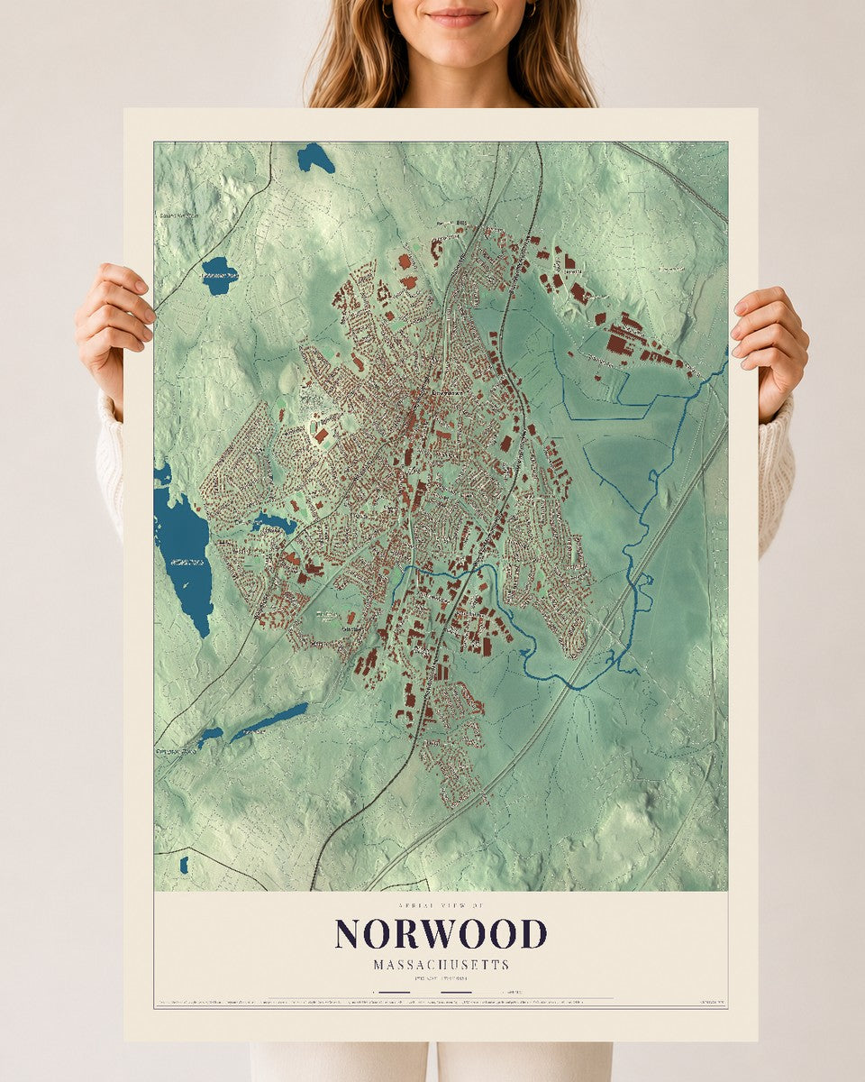 Norwood, Massachusetts map print - 24 x 36 archival matte print