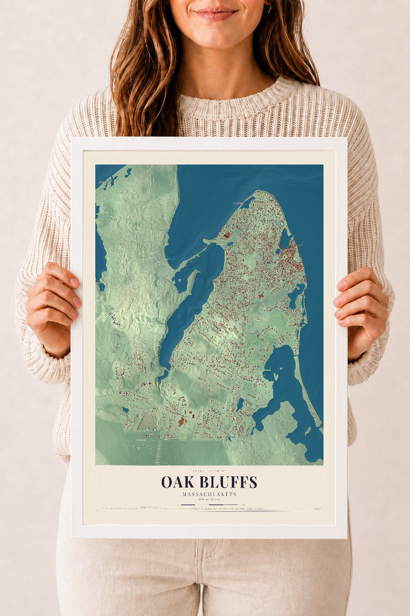 Oak Bluffs, Massachusetts map print - 12 x 18 white Ayous wood frame