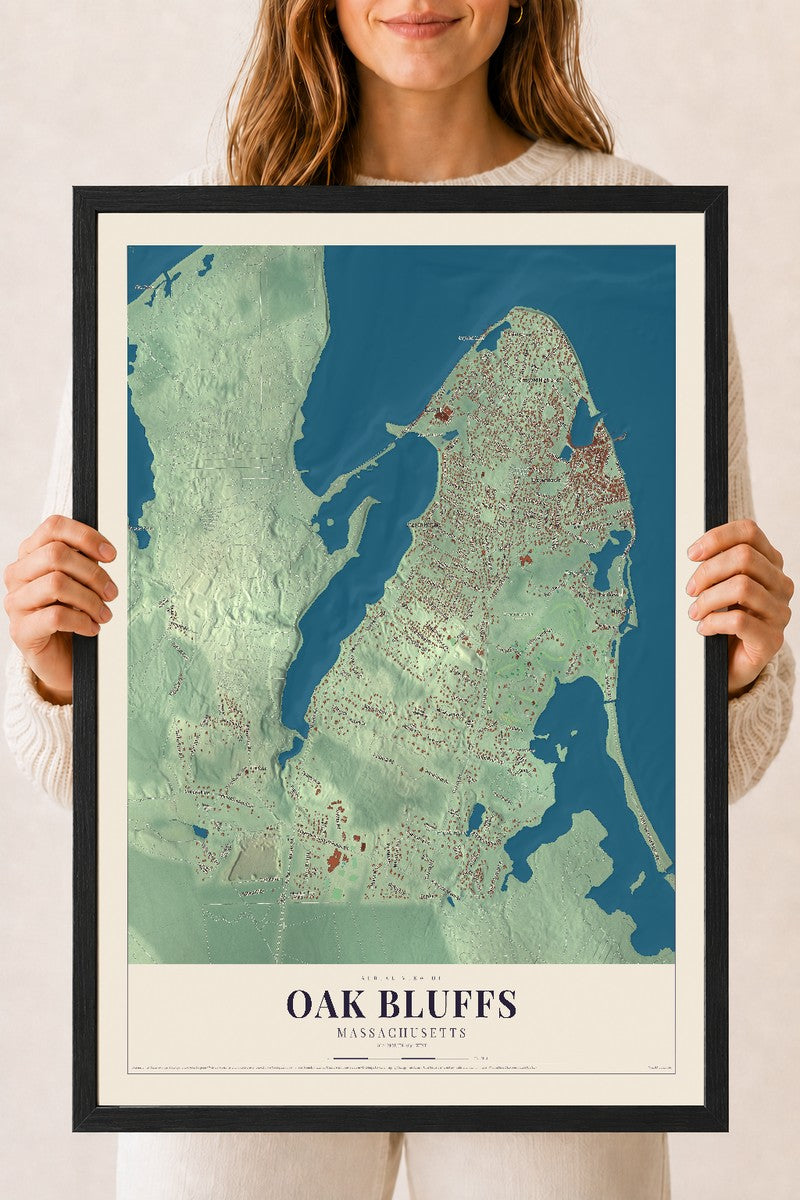 Oak Bluffs, Massachusetts map print - 18 x 24 black Ayous wood frame