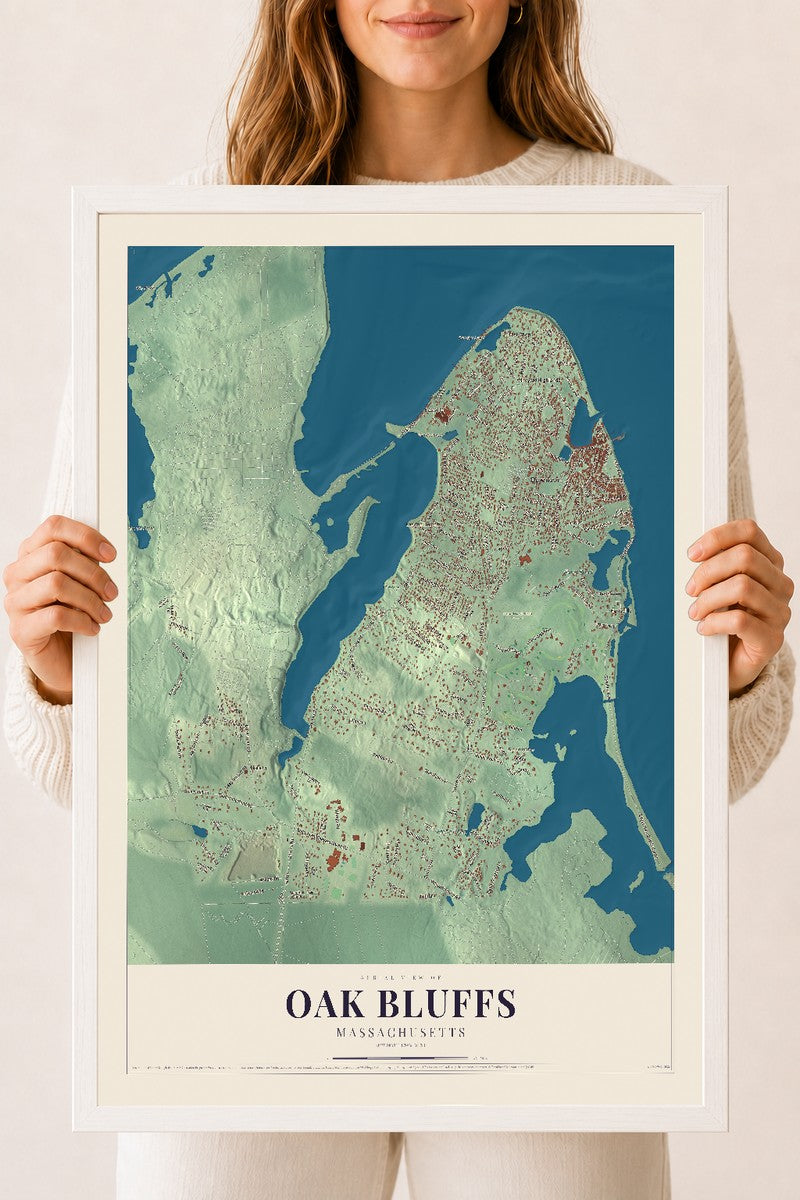 Oak Bluffs, Massachusetts map print - 18 x 24 white Ayous wood frame