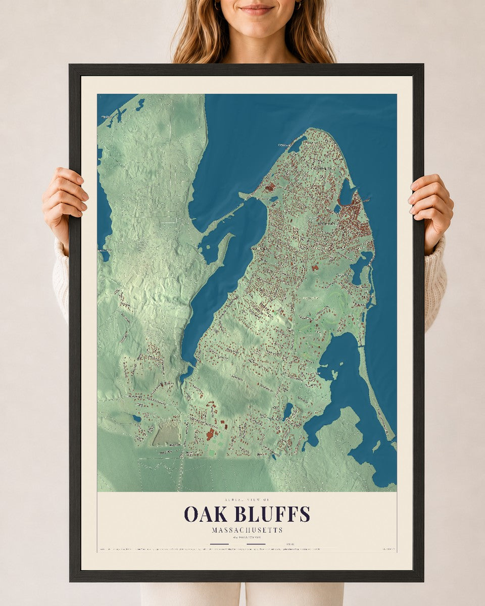 Oak Bluffs, Massachusetts map print - 24 x 36 black Ayous wood frame