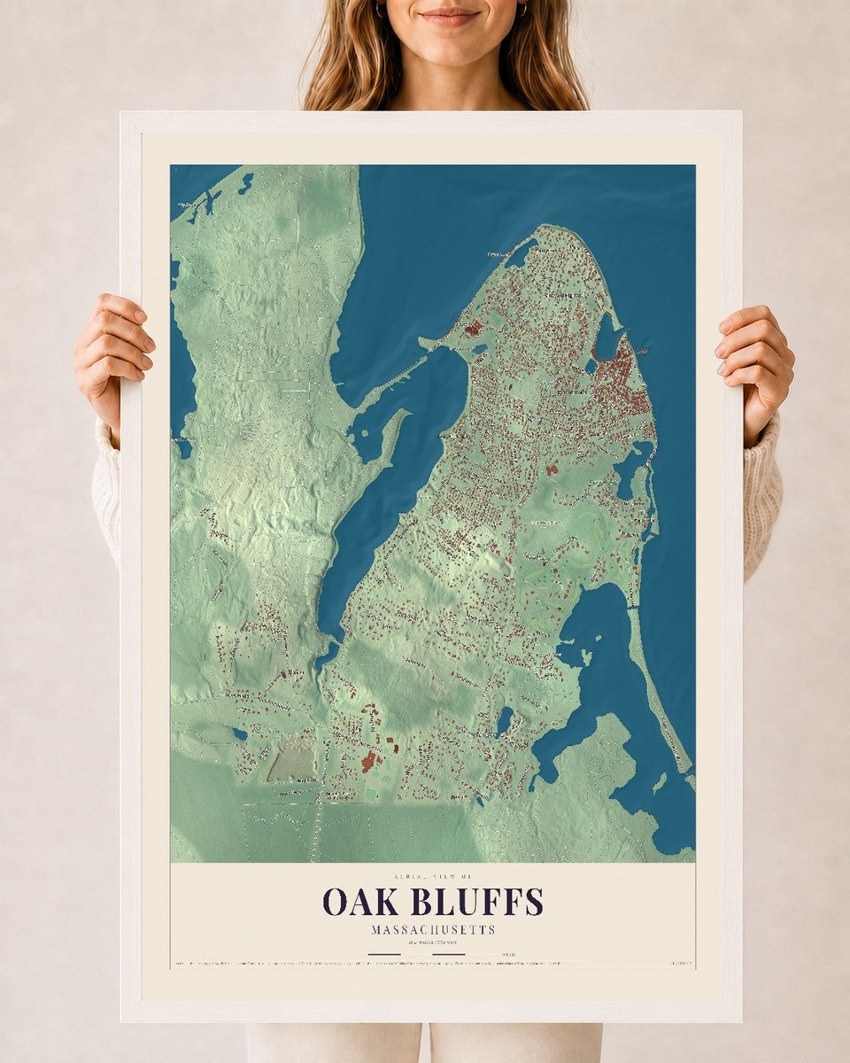 Oak Bluffs, Massachusetts map print - 24 x 36 white Ayous wood frame