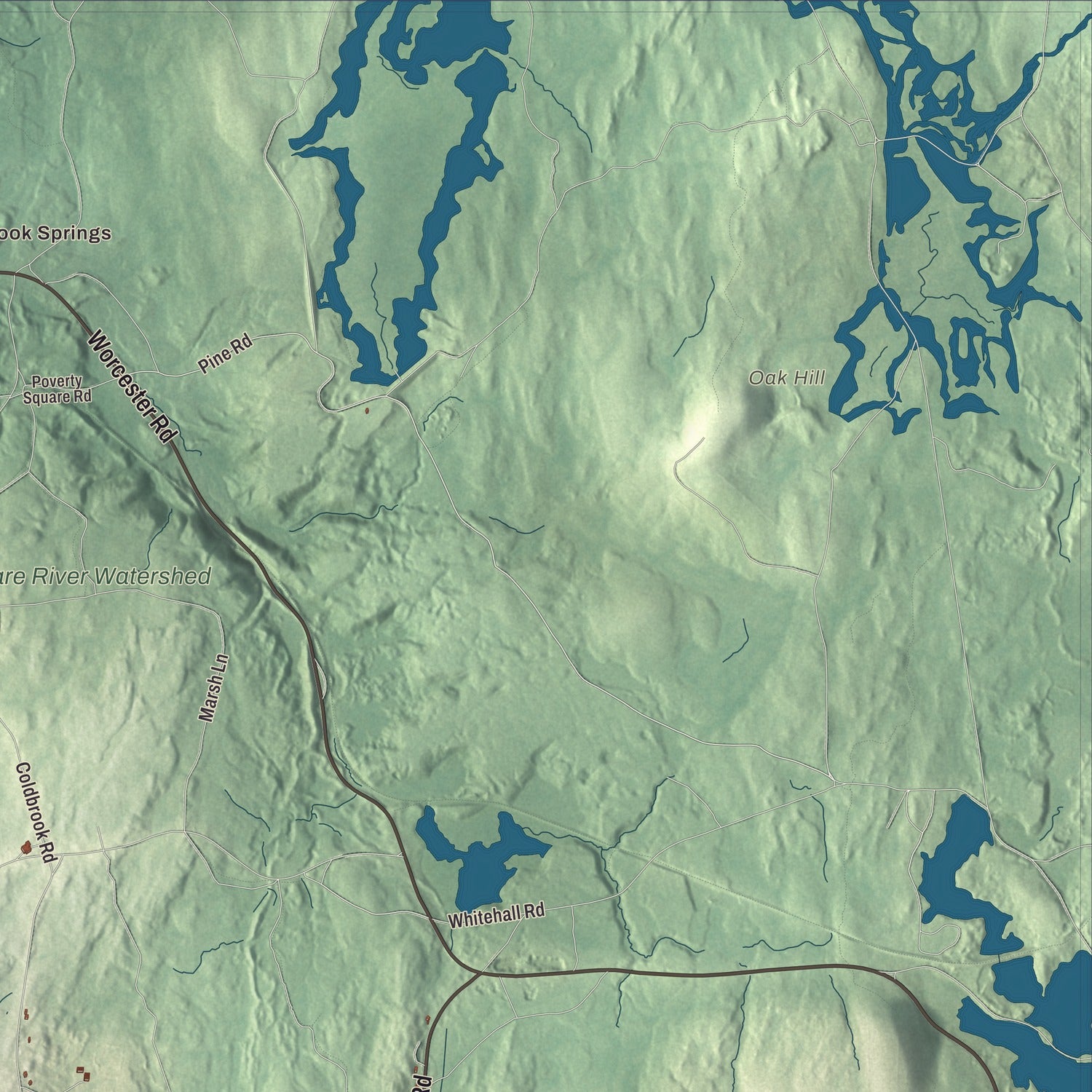 Terrain and local geography detail from the Oakham, Massachusetts map
