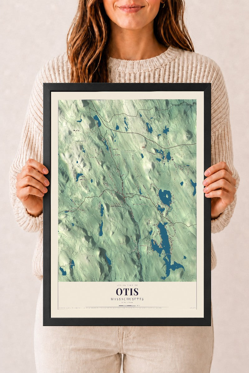 Otis, Massachusetts map print - 12 x 18 black Ayous wood frame