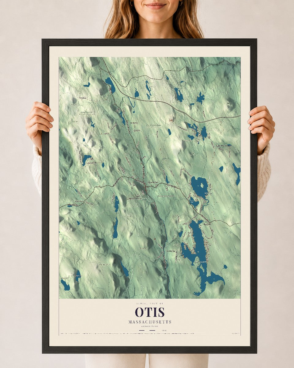 Otis, Massachusetts map print - 24 x 36 black Ayous wood frame