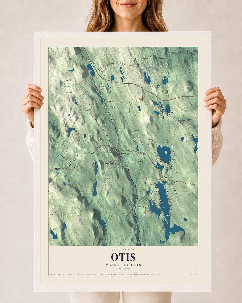 Otis, Massachusetts map print - 24 x 36 white Ayous wood frame