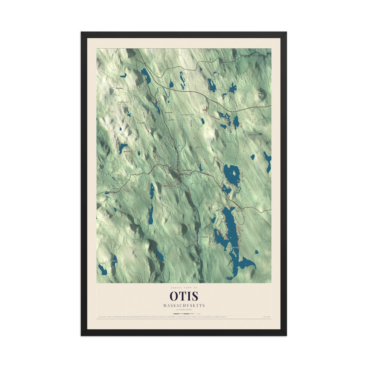 Map of Otis, Massachusetts, 12 x 18 inch print in a black wood frame