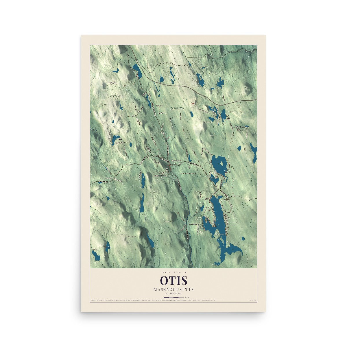 Map of Otis, Massachusetts, 12 x 18 inch unframed archival matte print