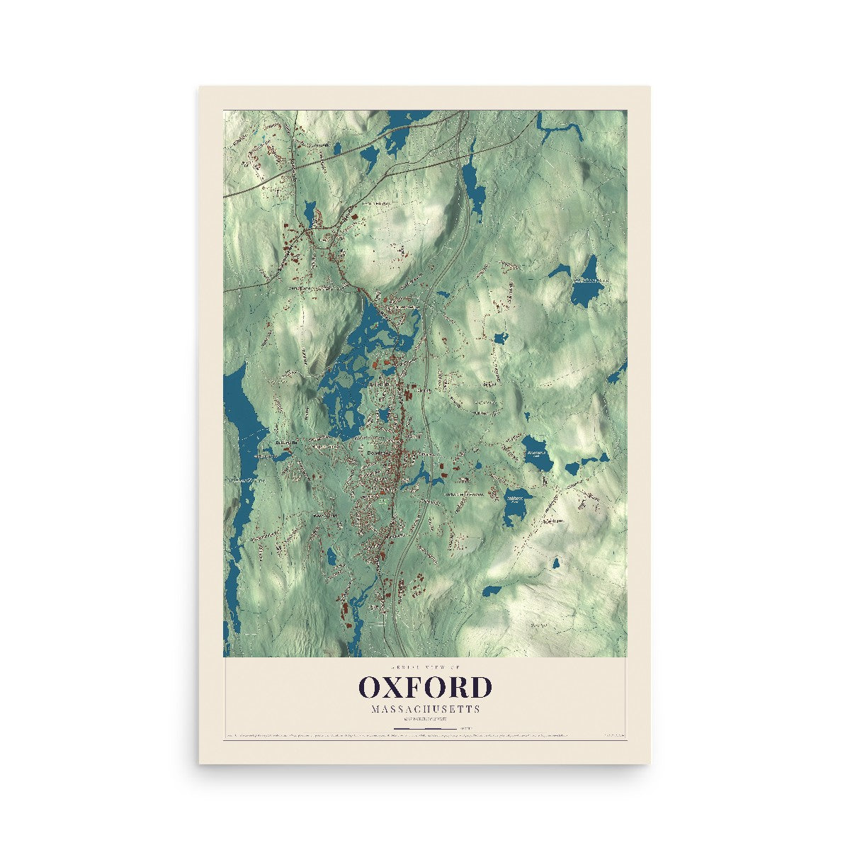Map of Oxford, Massachusetts, 12 x 18 inch unframed archival matte print