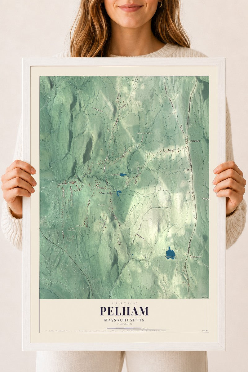 Pelham, Massachusetts map print - 18 x 24 white Ayous wood frame