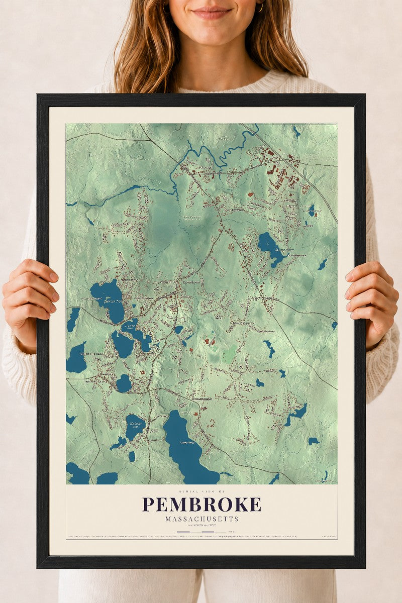 Pembroke, Massachusetts map print - 18 x 24 black Ayous wood frame