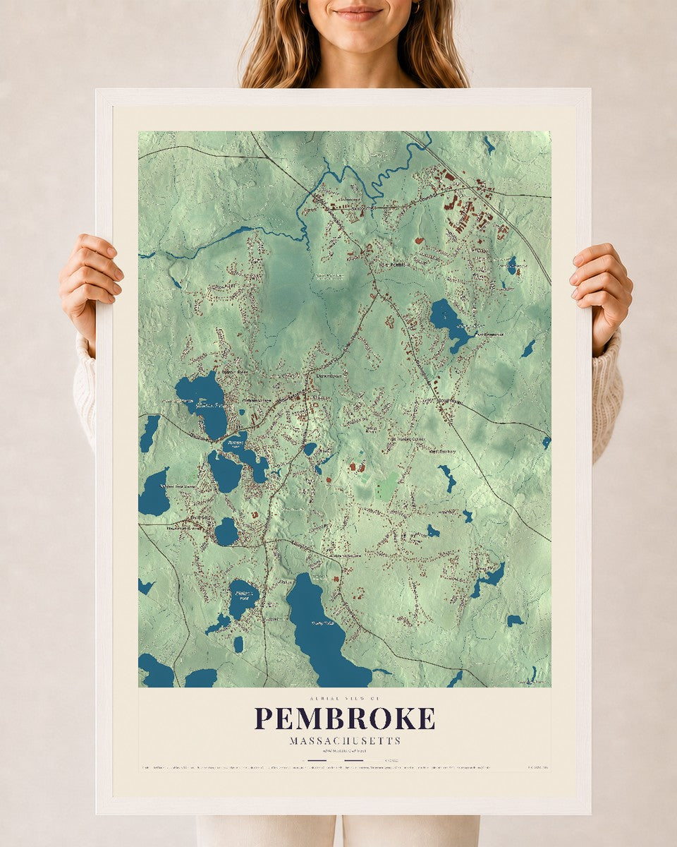 Pembroke, Massachusetts map print - 24 x 36 white Ayous wood frame