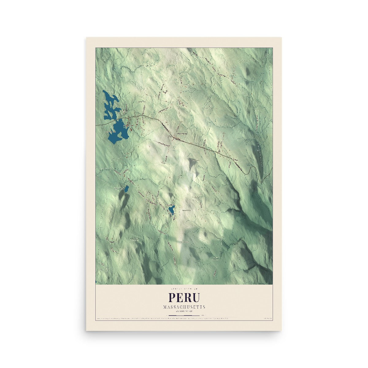 Map of Peru, Massachusetts, 12 x 18 inch unframed archival matte print