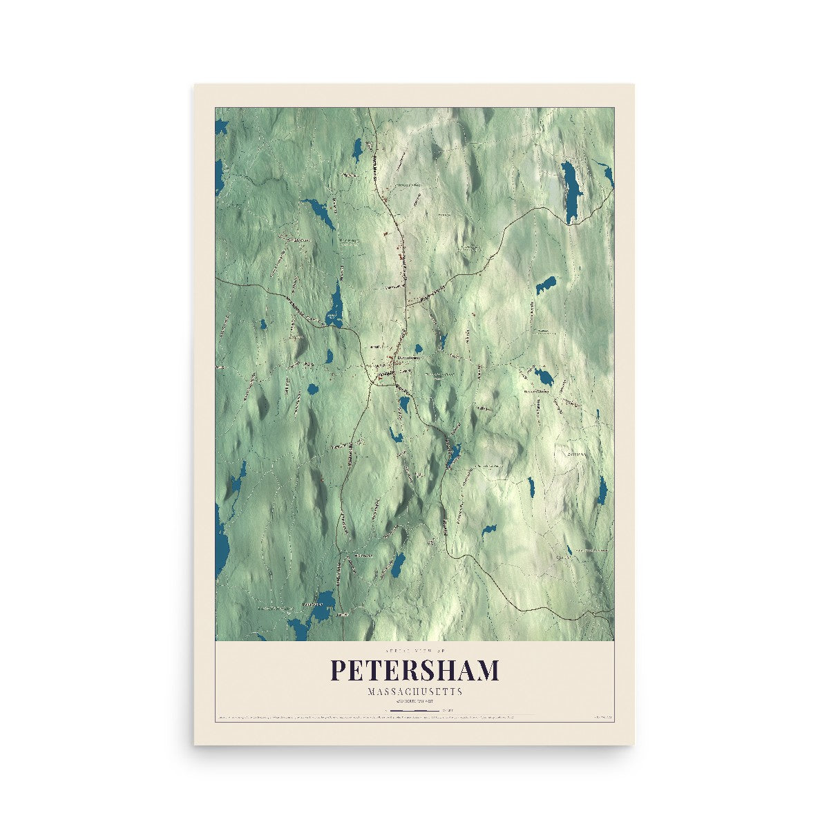 Petersham, Massachusetts map print - 12 x 18 archival matte print