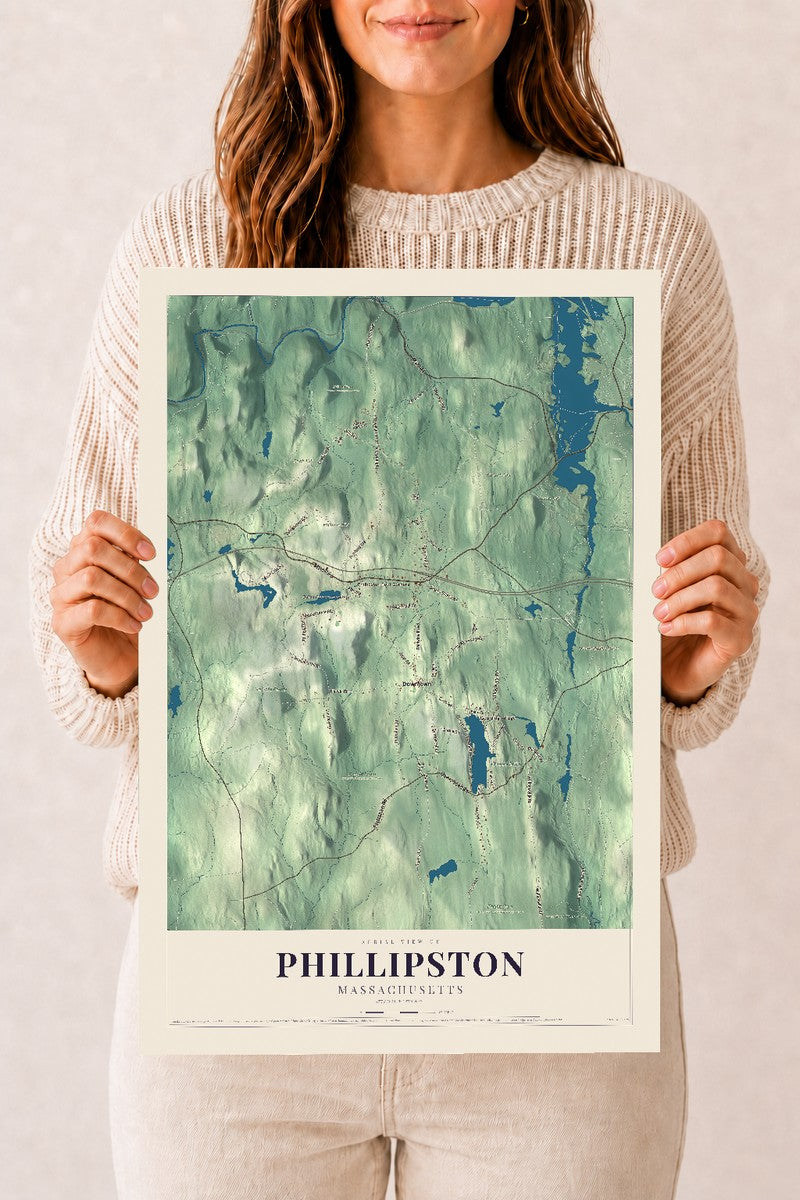 Phillipston, Massachusetts map print - 12 x 18 archival matte print