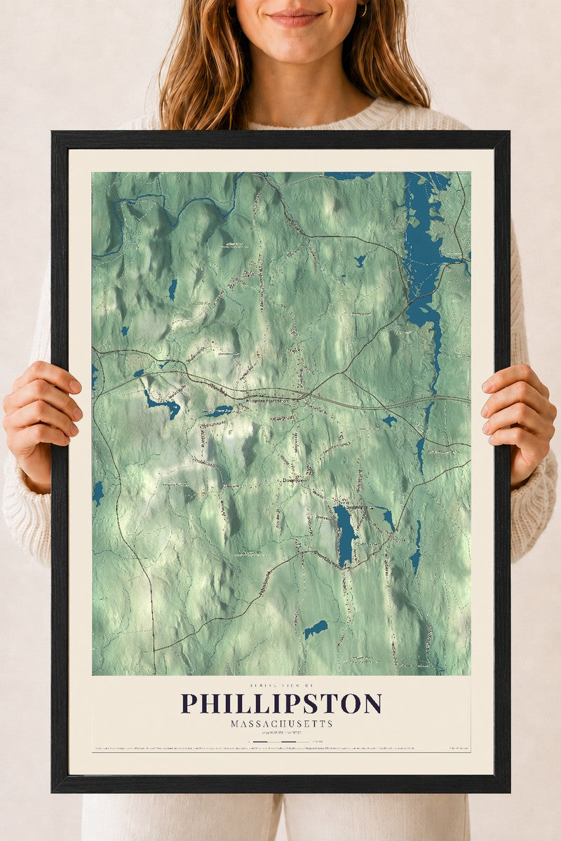 Phillipston, Massachusetts map print - 18 x 24 black Ayous wood frame