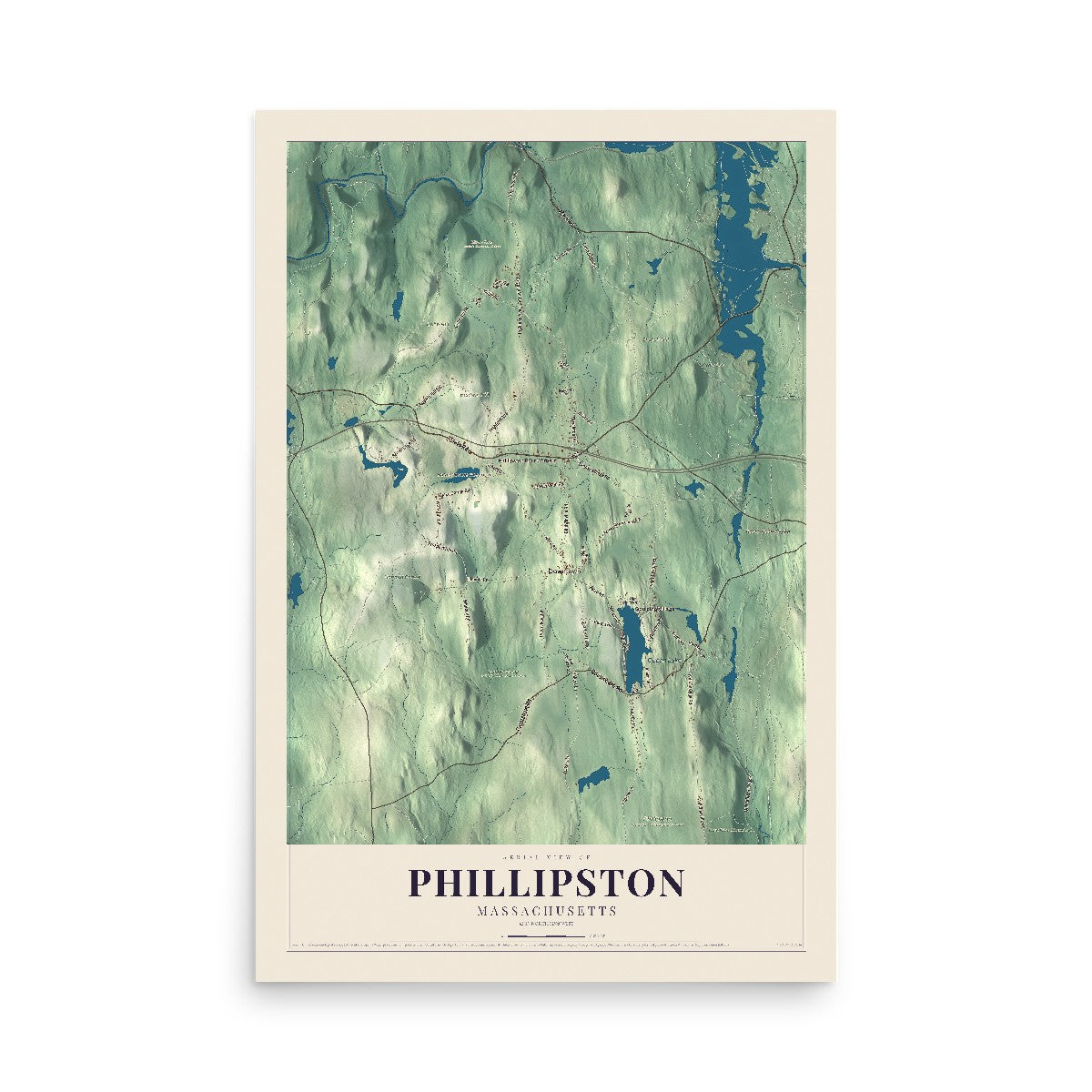Map of Phillipston, Massachusetts, 12 x 18 inch unframed archival matte print
