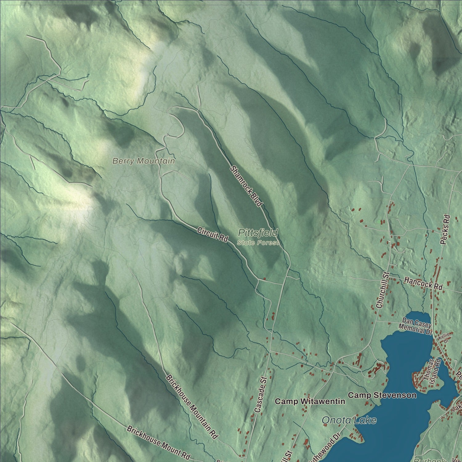 Terrain and local geography detail from the Pittsfield, Massachusetts map