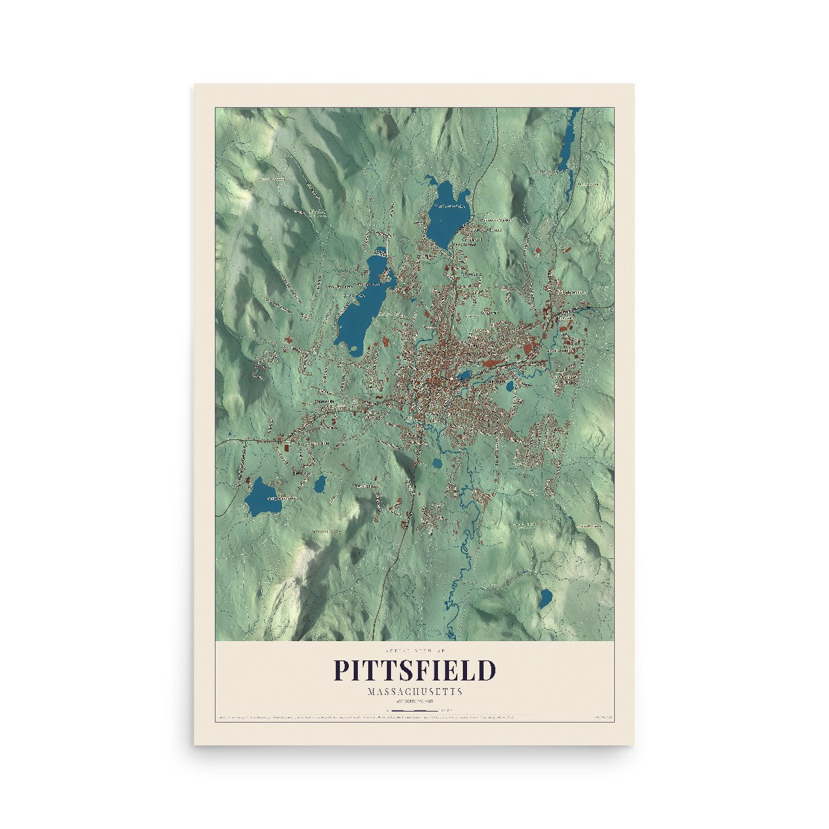 Pittsfield, Massachusetts map print - 12 x 18 archival matte print