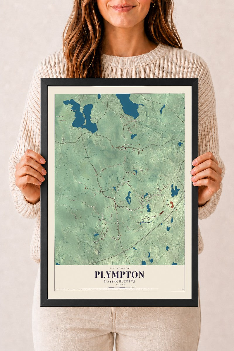 Plympton, Massachusetts map print - 12 x 18 black Ayous wood frame