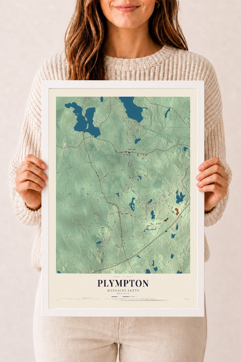 Plympton, Massachusetts map print - 12 x 18 white Ayous wood frame