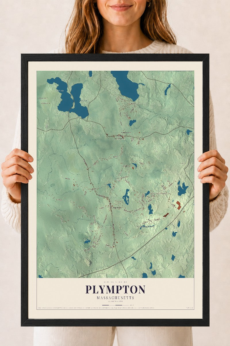 Plympton, Massachusetts map print - 18 x 24 black Ayous wood frame
