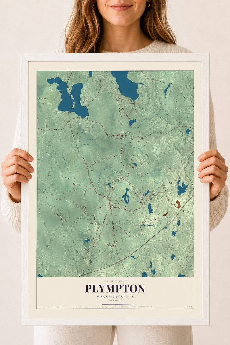 Plympton, Massachusetts map print - 18 x 24 white Ayous wood frame