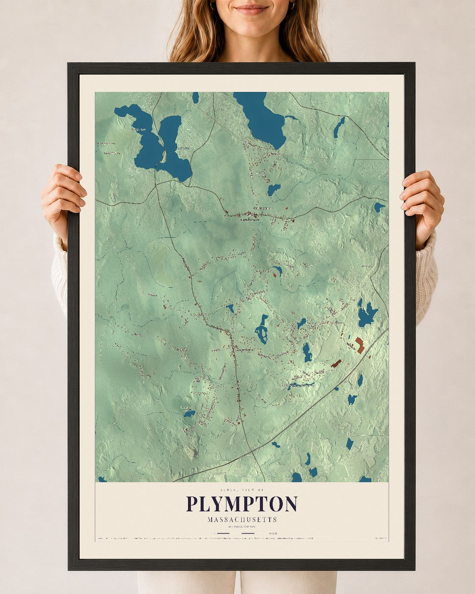 Plympton, Massachusetts map print - 24 x 36 black Ayous wood frame