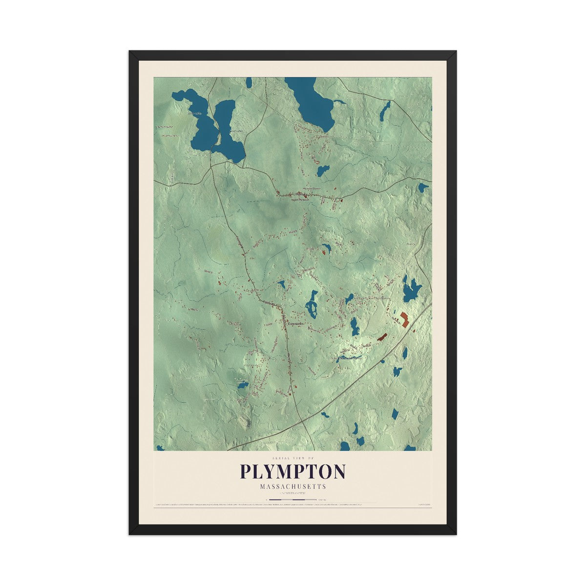 Map of Plympton, Massachusetts, 12 x 18 inch print in a black wood frame