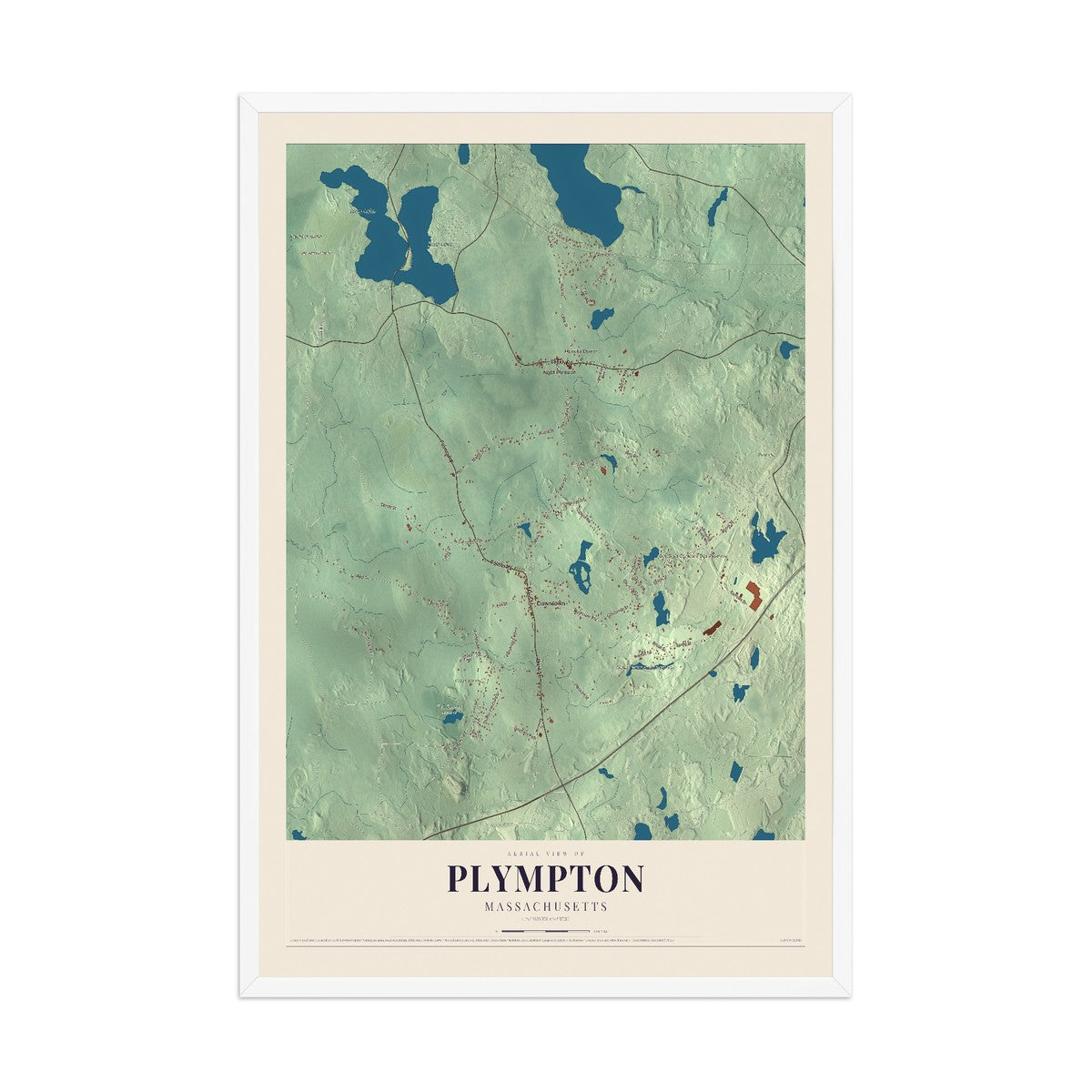 Map of Plympton, Massachusetts, 12 x 18 inch print in a white wood frame