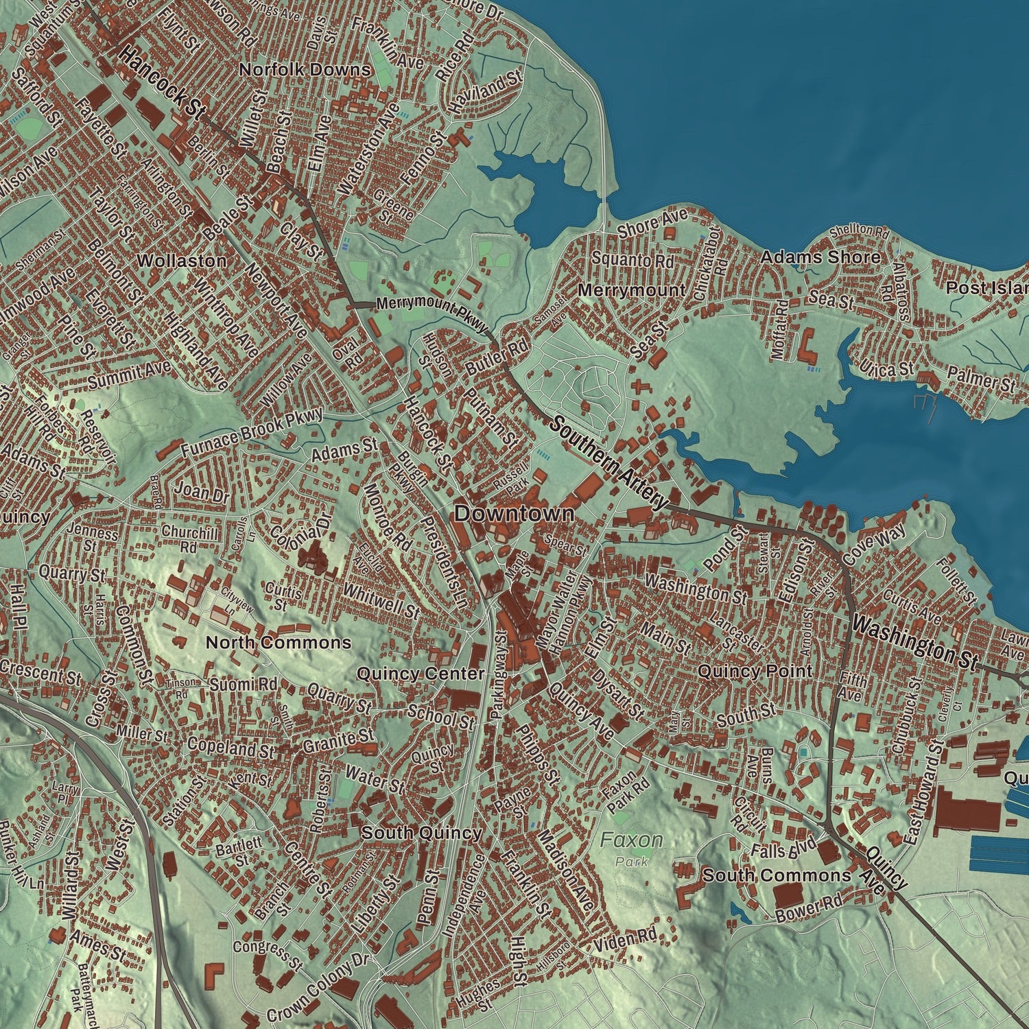 Street and neighborhood detail from the Quincy, Massachusetts map
