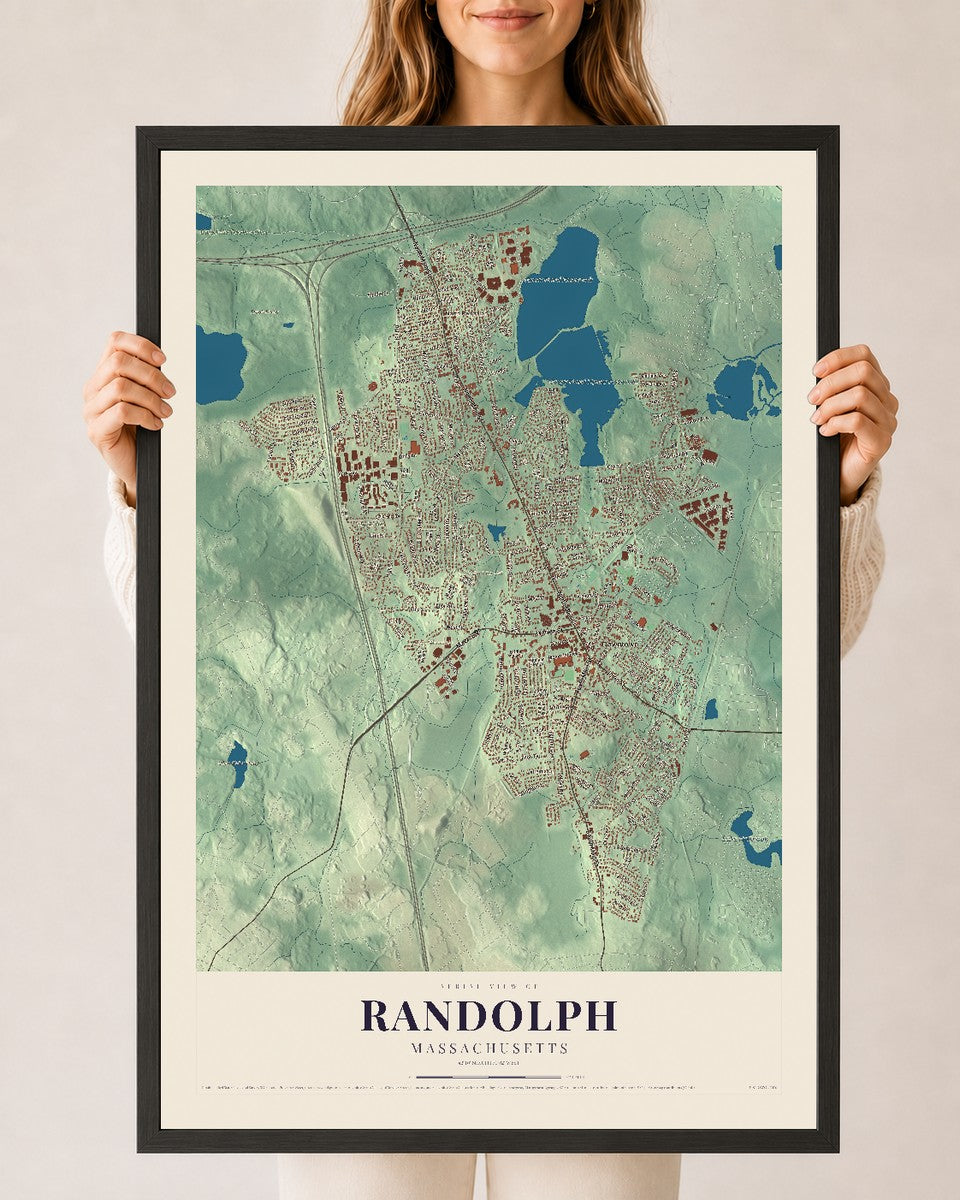Randolph, Massachusetts map print - 24 x 36 black Ayous wood frame