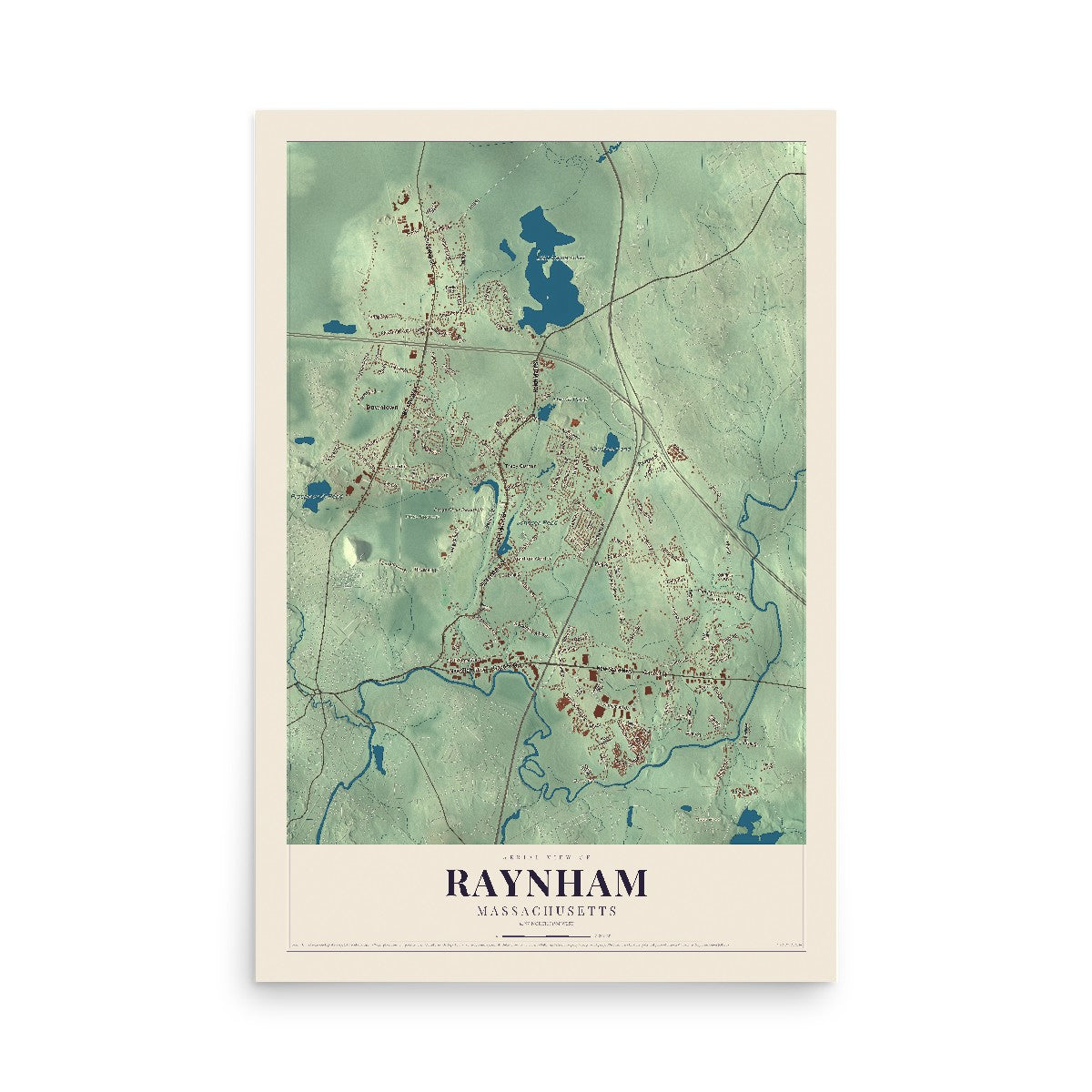 Map of Raynham, Massachusetts, 12 x 18 inch unframed archival matte print