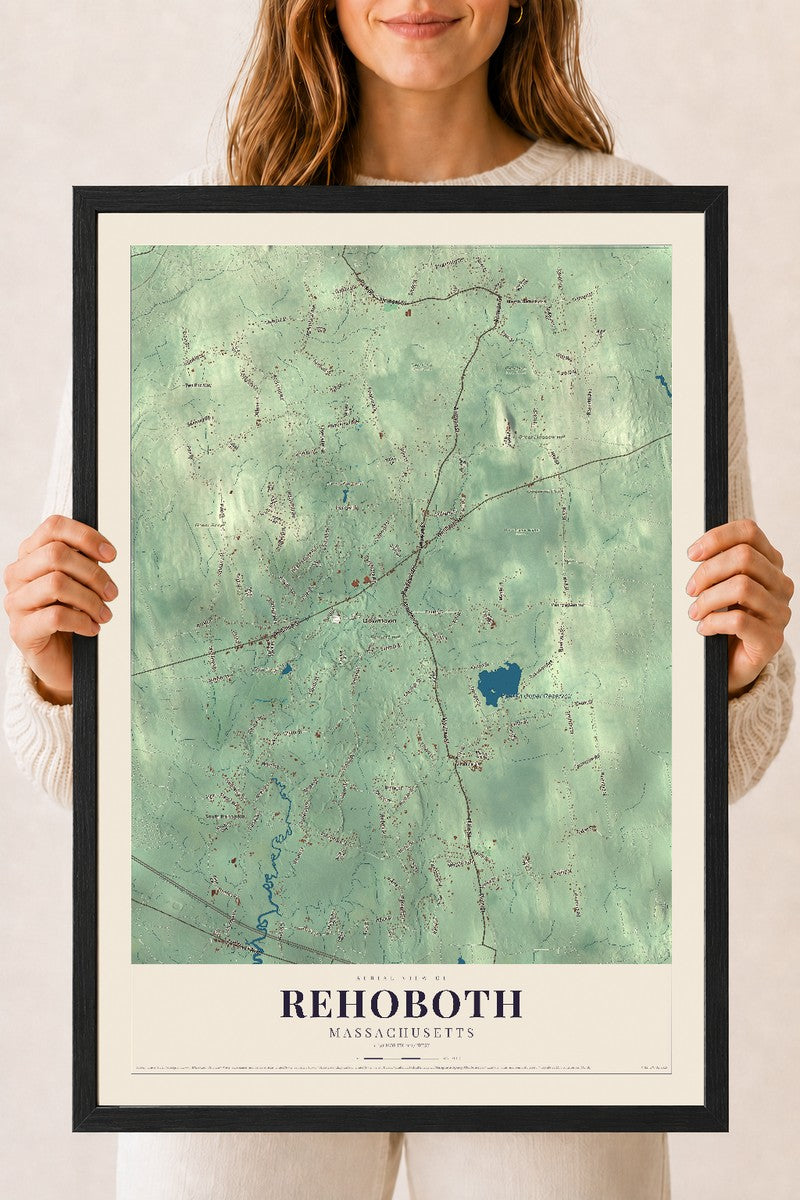 Rehoboth, Massachusetts map print - 18 x 24 black Ayous wood frame