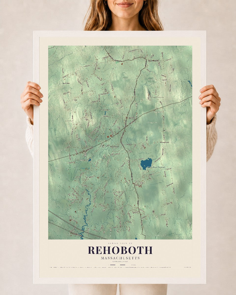 Rehoboth, Massachusetts map print - 24 x 36 white Ayous wood frame