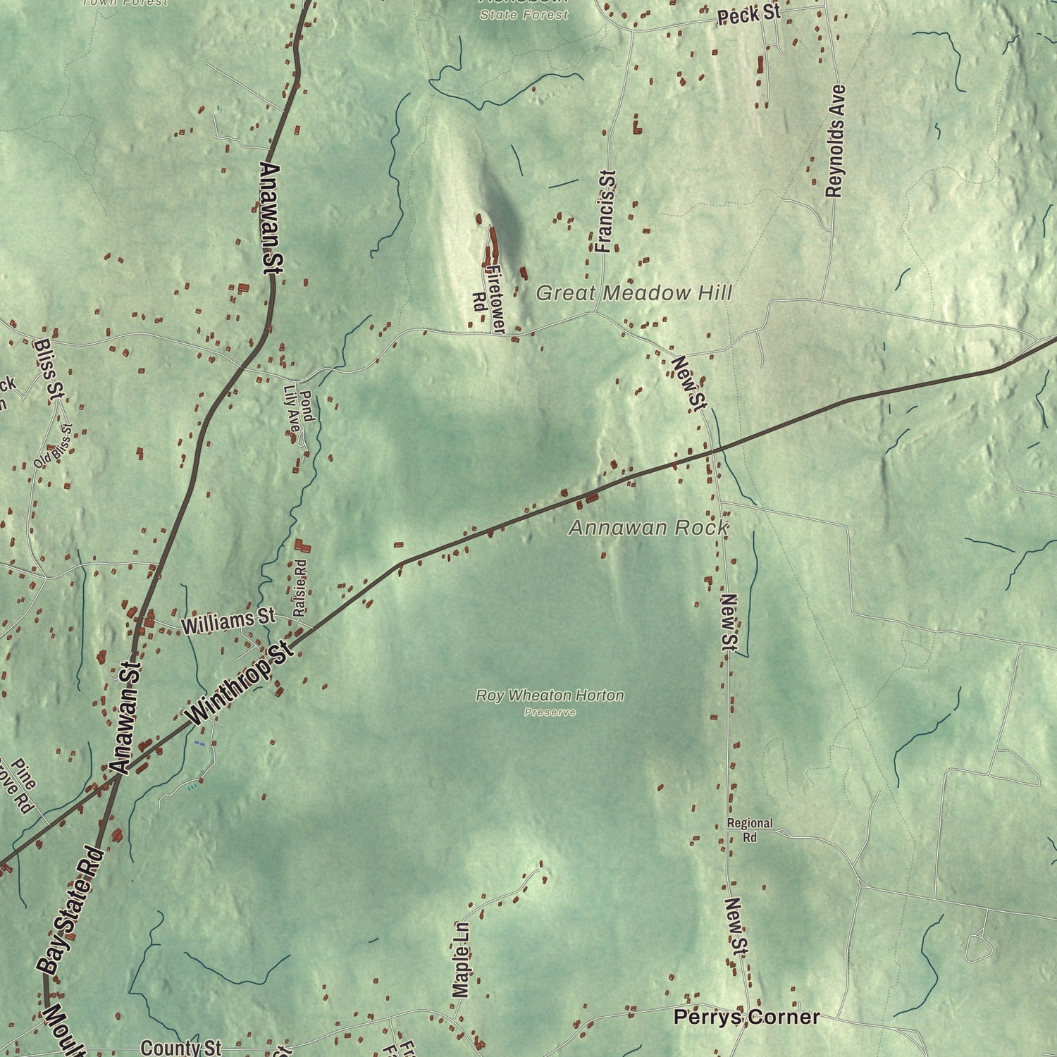 Terrain and local geography detail from the Rehoboth, Massachusetts map