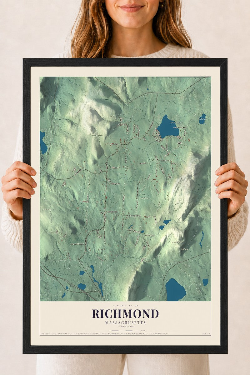 Richmond, Massachusetts map print - 18 x 24 black Ayous wood frame